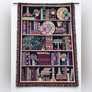 Goodwin Weavers Library Bookshelf Tapestry Throw Blanket 100% Cotton Fringe USA